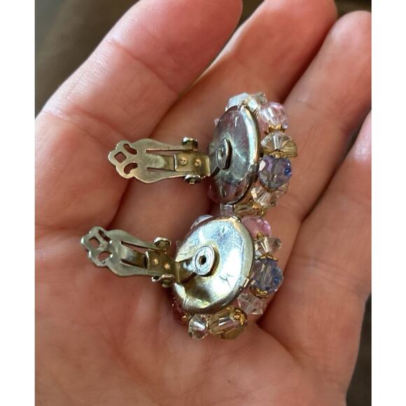 Vtg Laguna Aurora Borealis 1950’s Clip On Blue Pink White Beads Wired Together - Picture 5 of 7